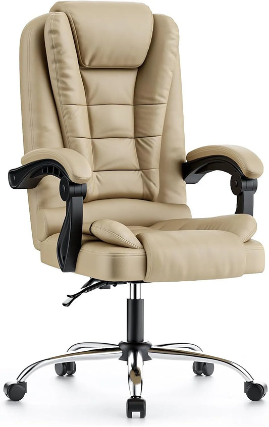 Chaise de Bureau Ergonomique Marron avec Assise Large et Inclinable
