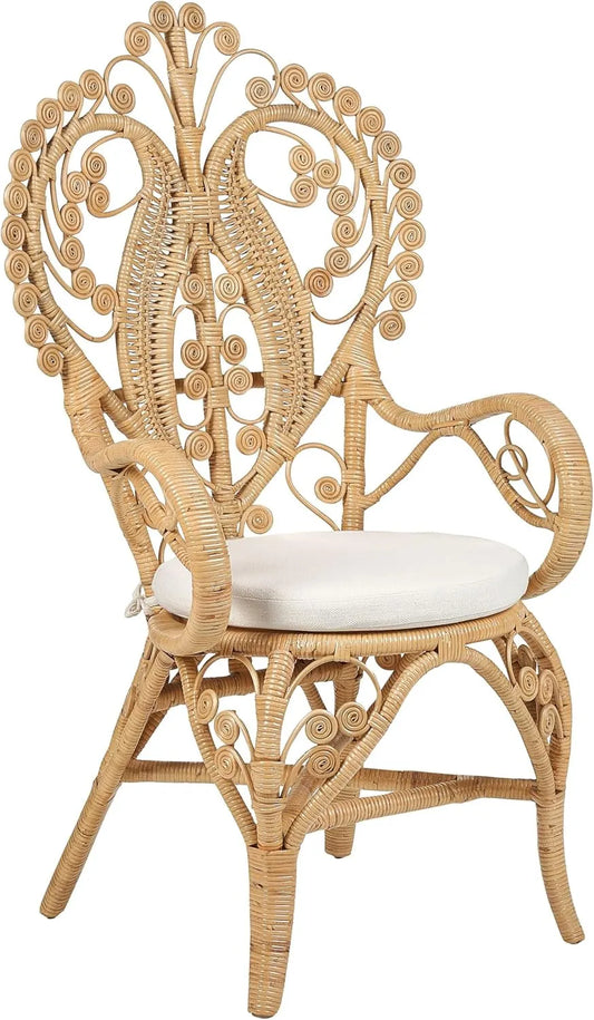 Fauteuil Paon en Rotin Naturel avec Coussin Déhoussable - Style Bohème