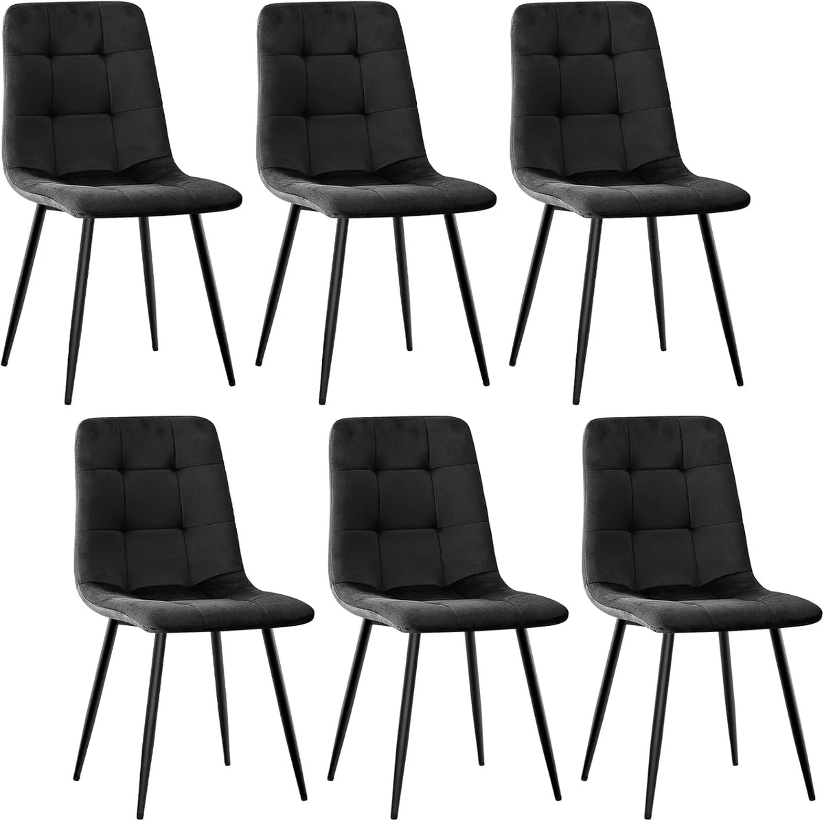Set de 6 Chaises en Velours pour Salle à Manger, Pieds Métalliques Noirs, Charge 120 kg