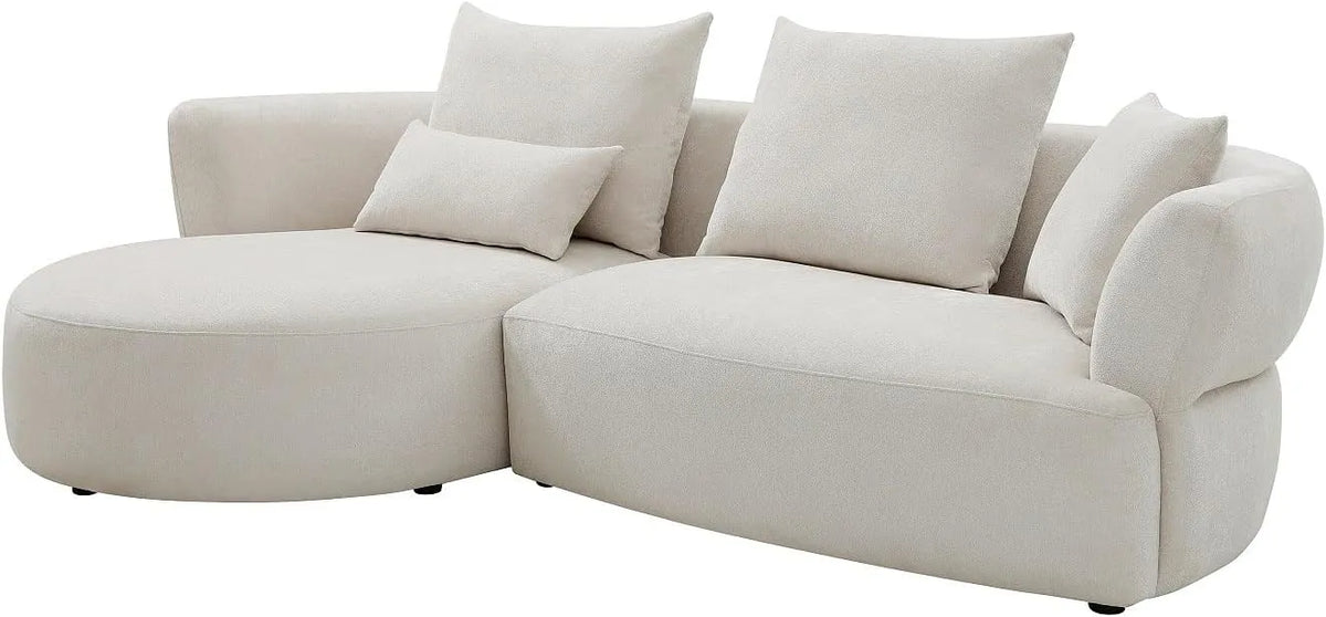 Canapé d'angle en tissu chenille beige avec méridienne gauche - Maison Céphy