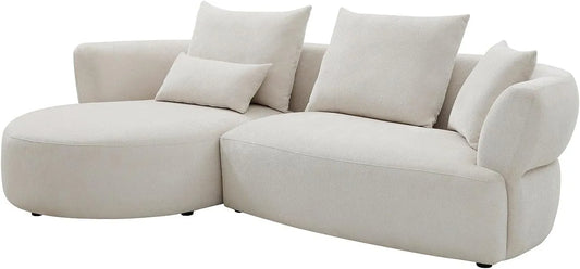 Canapé d'angle en tissu chenille beige avec méridienne gauche - Maison Céphy