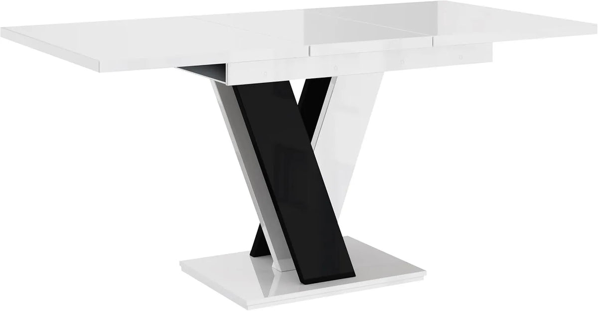 Table de Salle à Manger Extensible Atraks avec Tiroir - Blanc Brillant et Noir