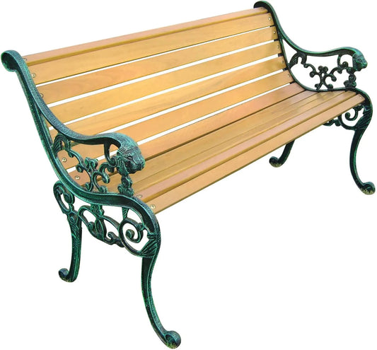 Banc de jardin en bois laqué avec pieds en fonte style lion
