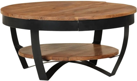 Table Basse en Bois d'Acacia avec Étagère 65x65x32 cm pour Salon