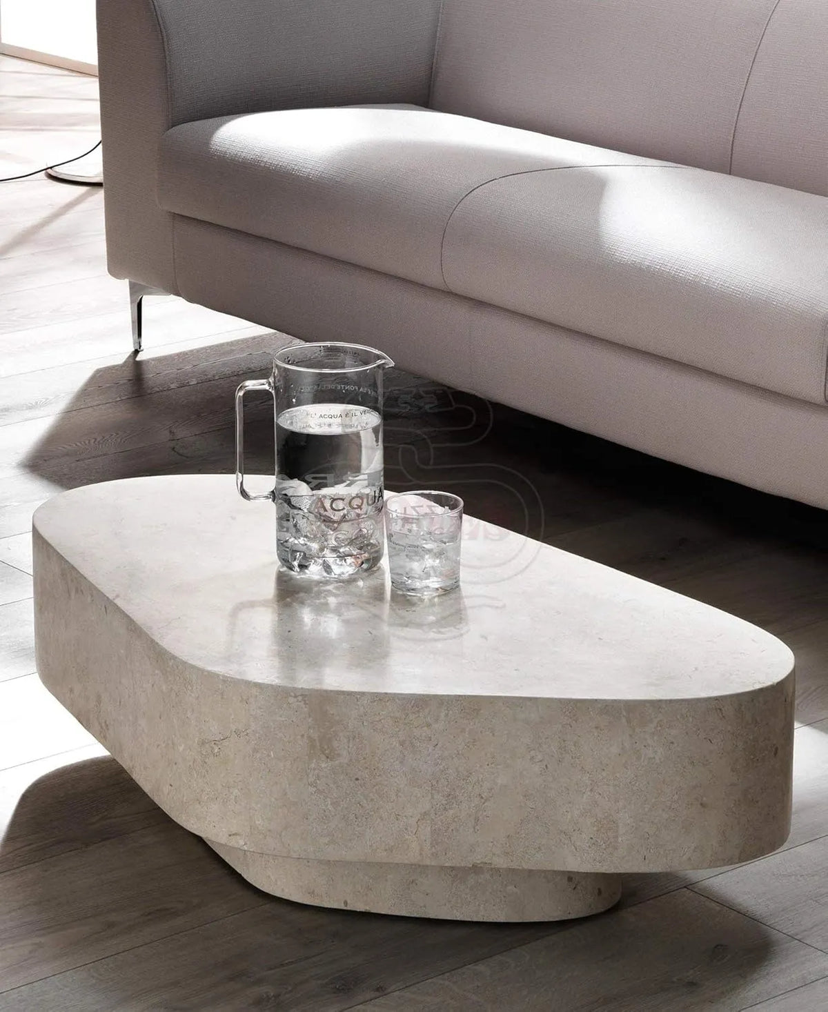 Table Basse Trapezio en Pierre Fossile, 100 x 52 x 28 cm