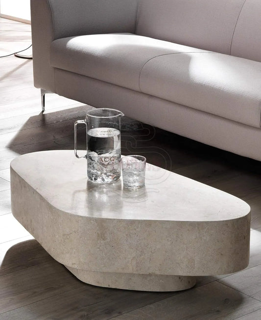 Table Basse Trapezio en Pierre Fossile, 100 x 52 x 28 cm