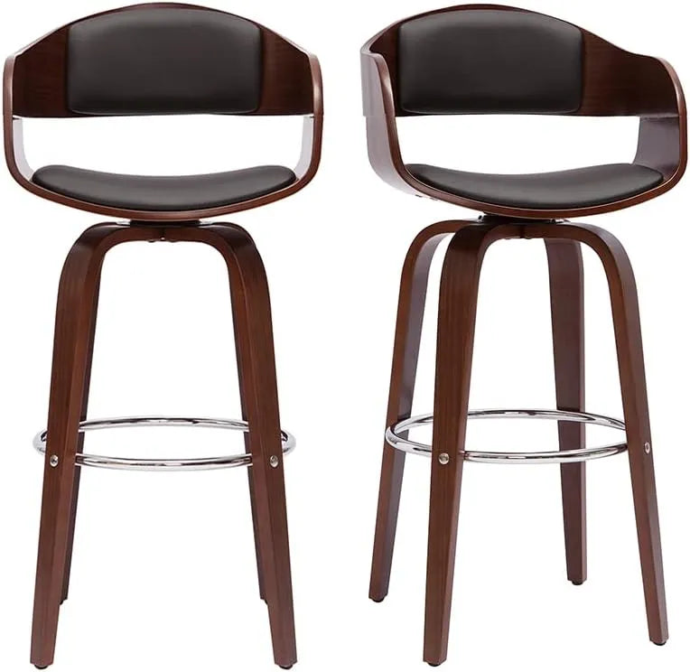 Lot de 2 tabourets de bar pivotants vintage en noyer, hauteur 65 cm