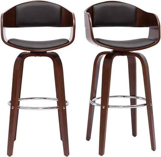 Lot de 2 tabourets de bar pivotants vintage en noyer, hauteur 65 cm
