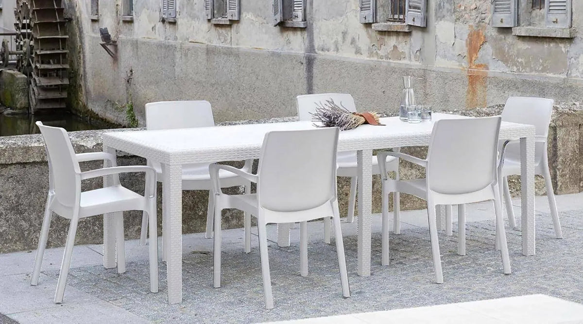 Dmora Table de Jardin Roma Extensible Rectangulaire en Rotin - Blanc, Made in Italy, 150/220x90x72 cm