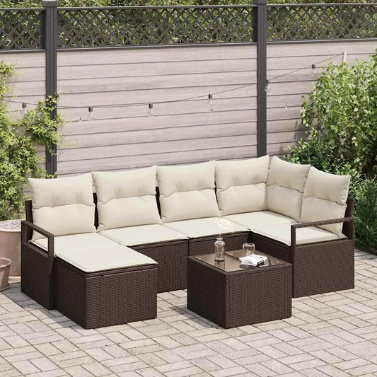 Set de Salon de Jardin Modulable 7 Pièces en Rotin Synthétique UV Marron/Crème avec Rangement