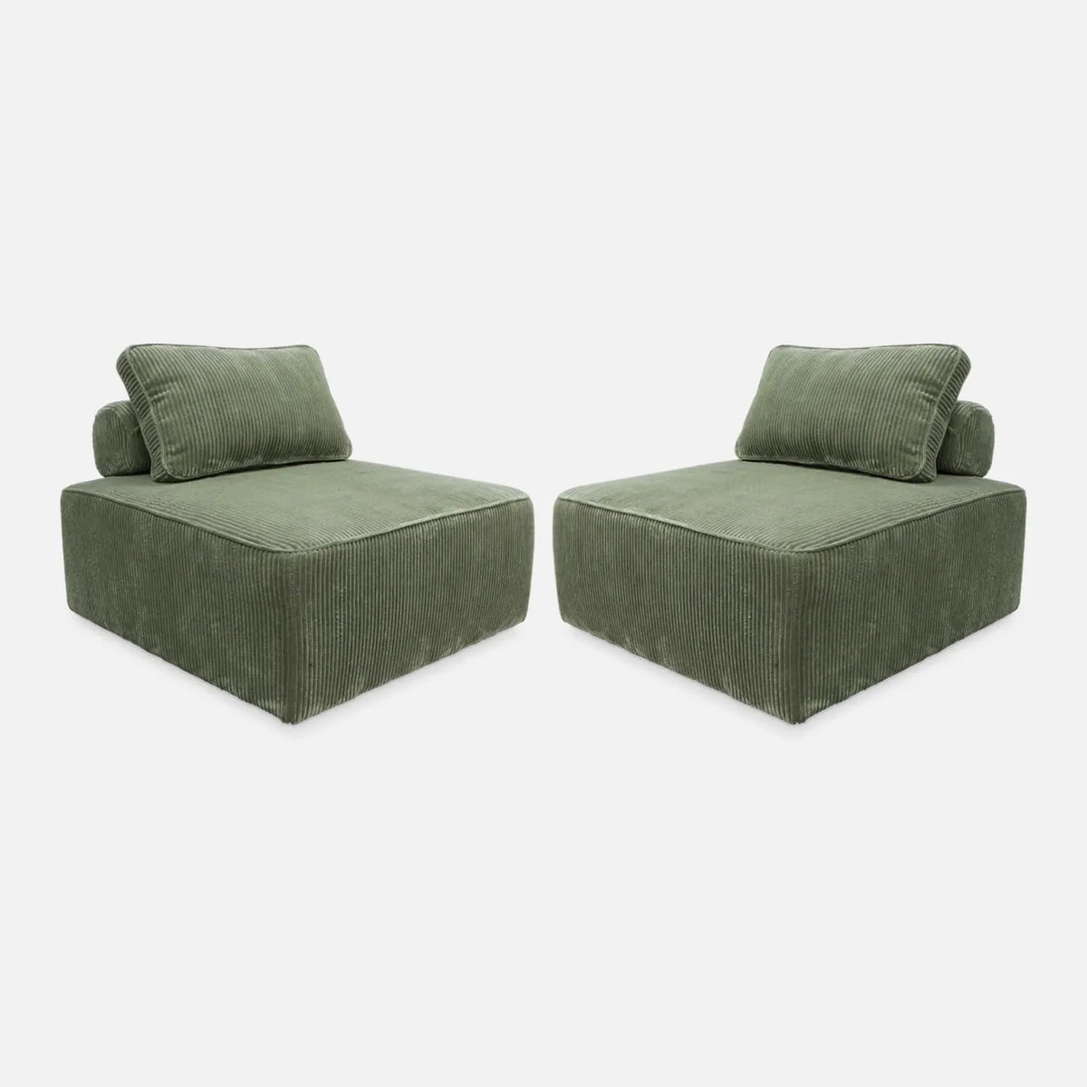 sweeek - Ensemble de 2 fauteuils modulables en velours côtelé vert avec coussin