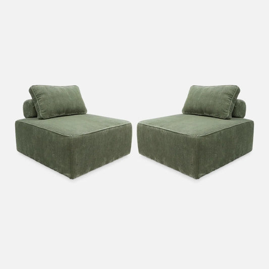 sweeek - Ensemble de 2 fauteuils modulables en velours côtelé vert avec coussin