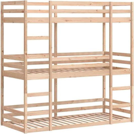 Lit Triple Superposé en Bois de Pin Massif 90x200 cm