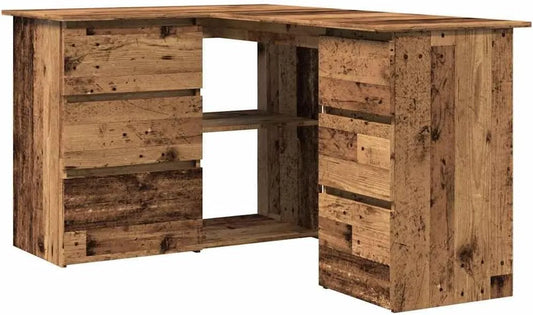 Bureau d'angle en bois recyclé 145x100x76 cm pour maison et bureau
