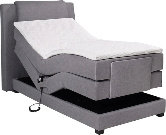 Ensemble Boxspring Électrique Castel II en Gris Clair 100x200 cm avec Matelas et Surmatelas