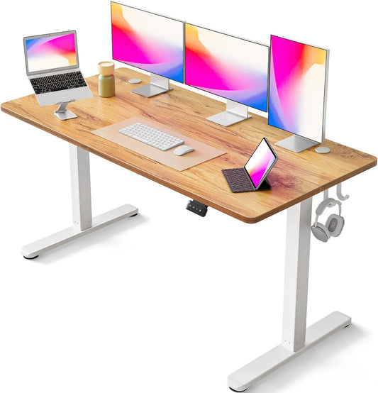 FEZIBO Bureau Électrique Réglable Hauteur, 152x60 cm, Système Anti-Collision, Mémoire de Hauteur, Finition Bois Clair