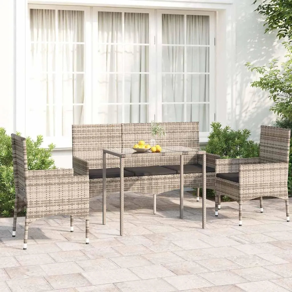 Ensemble de mobilier d'extérieur en rotin synthétique gris avec coussins doux - Idéal pour terrasse et balcon