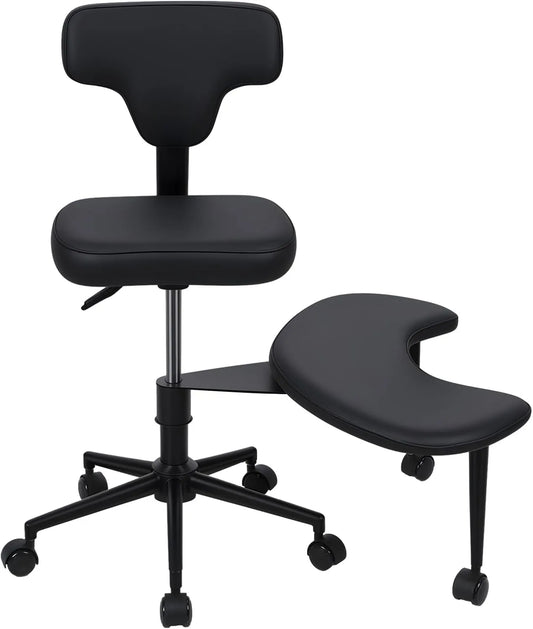 Chaise ergonomique de bureau et de méditation avec support lombaire, roulettes et hauteur ajustable