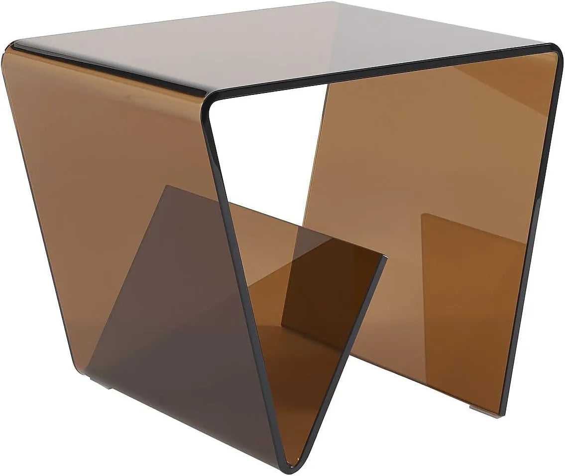Table Basse Design en Verre Trempé Courbé Brun - Modèle Zenia