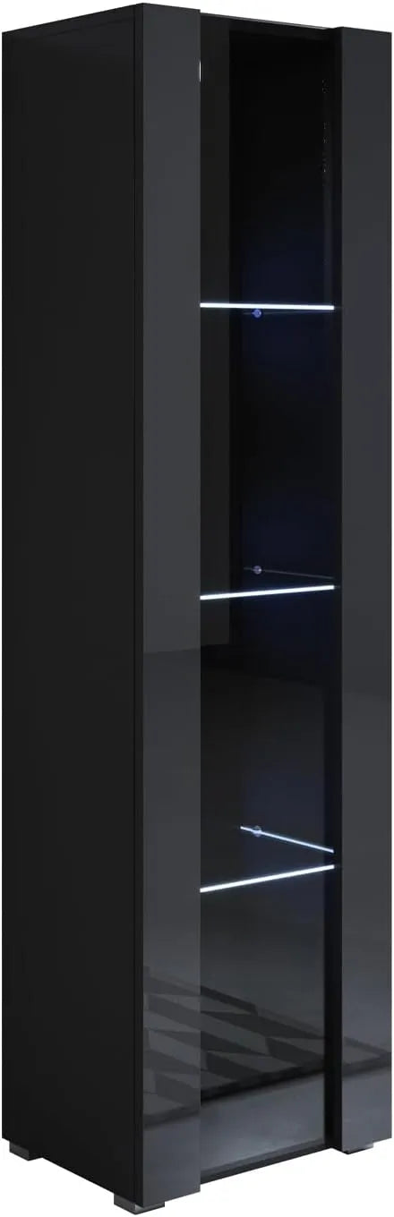 Vitrine Moderne avec LED, Pieds de 2 cm, Mélamine Noire Brillante, 40x167x29 cm