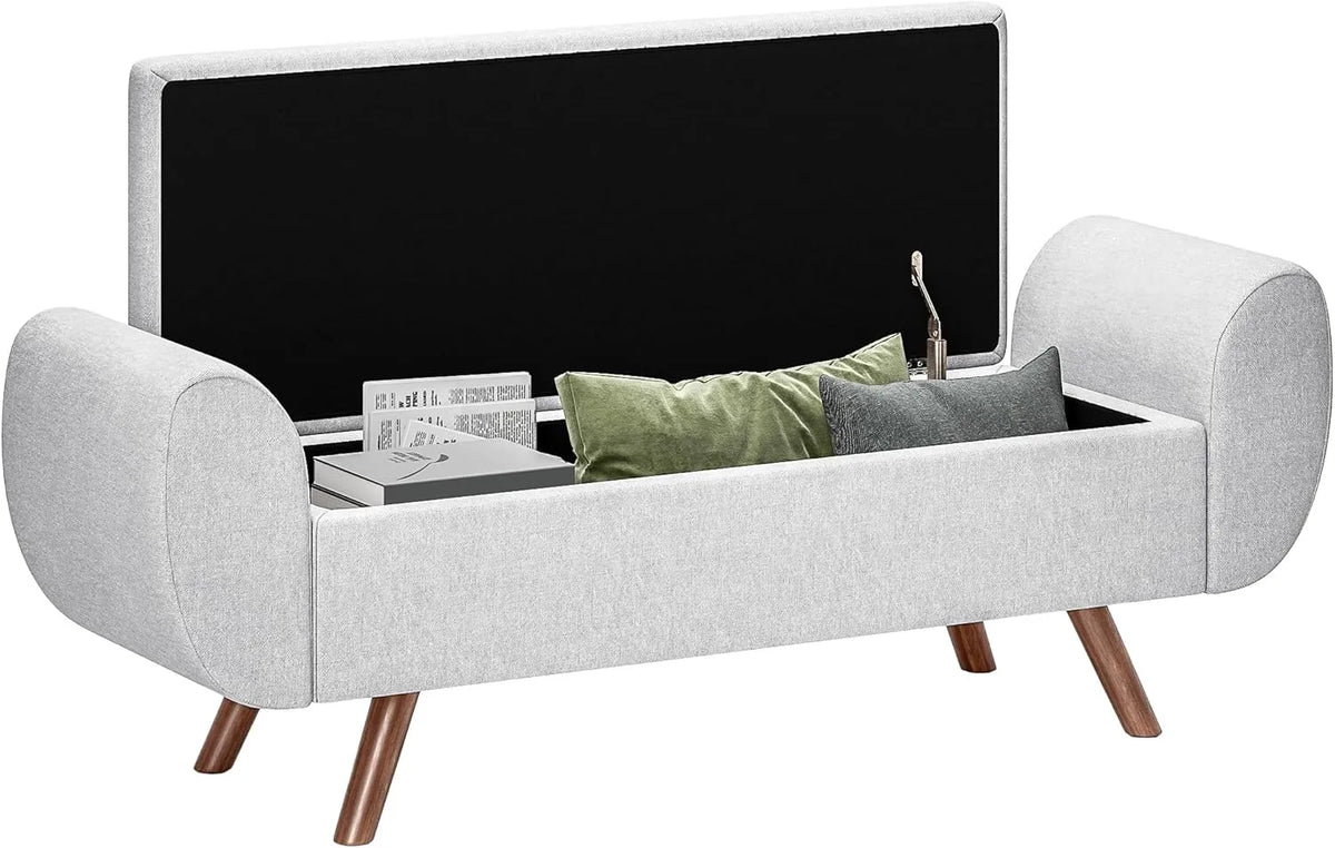 Banc de Rangement en Lin 53,8L avec Accoudoirs pour Salon et Chambre - Gris