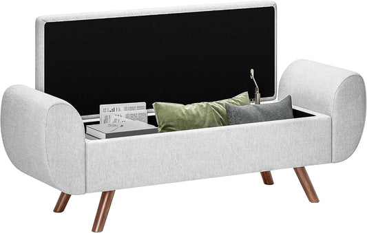 Banc de Rangement en Lin 53,8L avec Accoudoirs pour Salon et Chambre - Gris