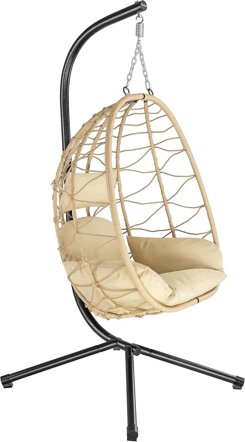 Chaise Hamac en Crème avec Support - Utilisation Intérieure/Extérieure - Inclus Coussin et Rembourrage