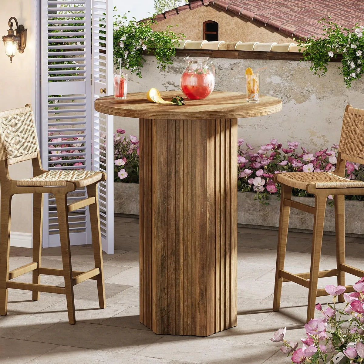 Tribesigns Table de Bar Ronde en Bois Massif Vintage - Diamètre 80 cm - Hauteur 100 cm - Idéale pour Pub et Cuisine