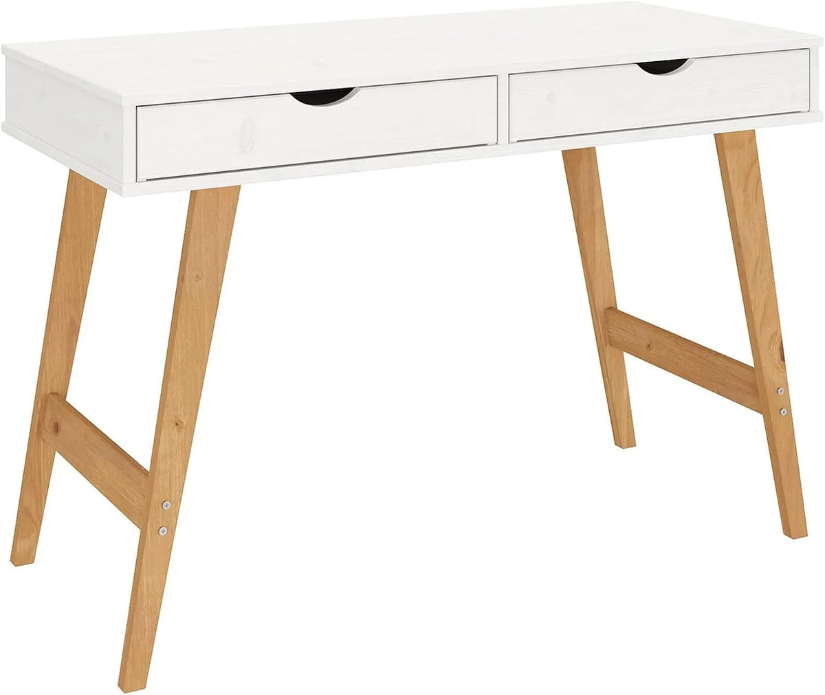 Bureau en Bois Massif avec Deux Tiroirs de Rangement, Blanc