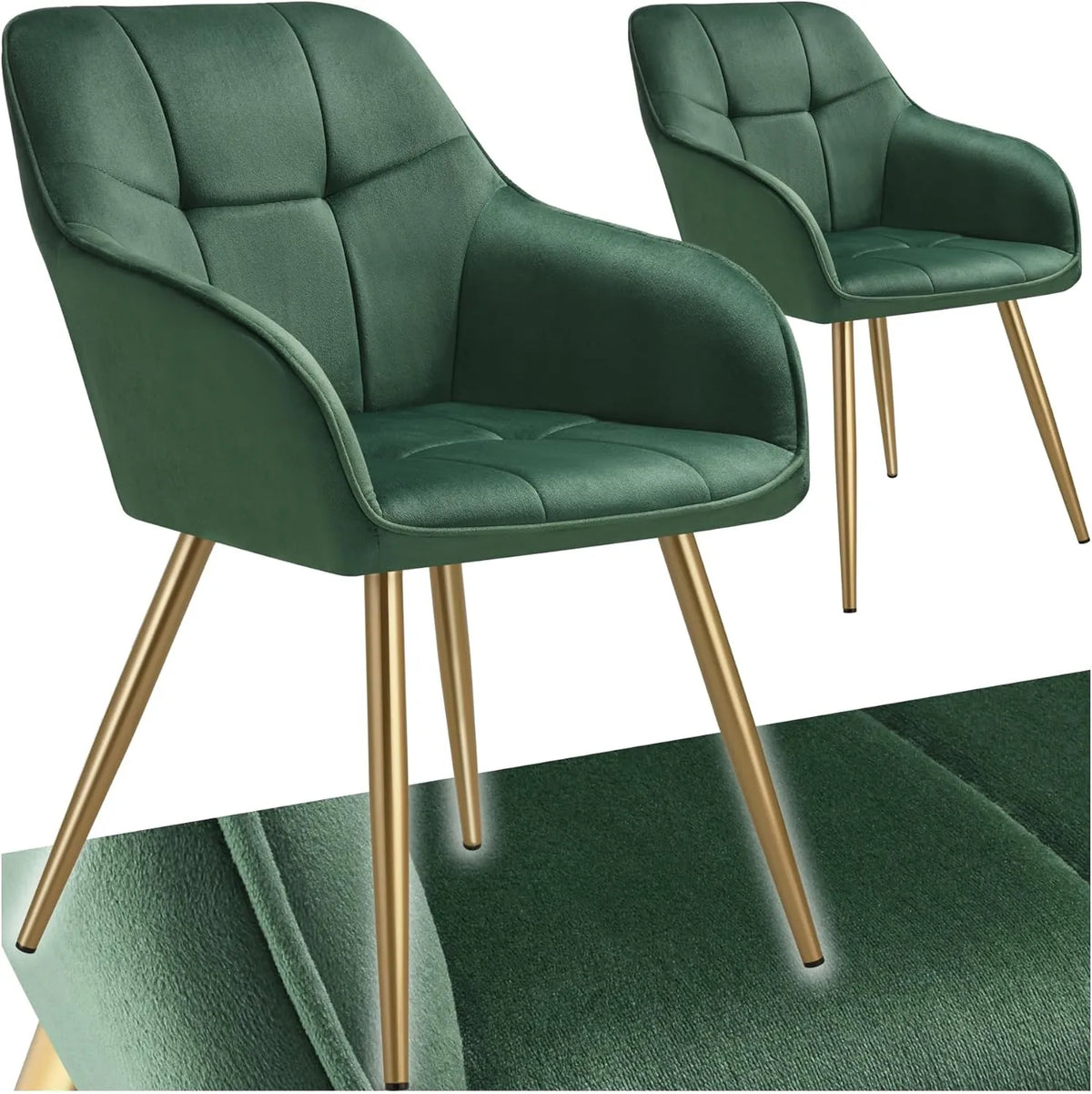 Ensemble de 2 Chaises de Salle à Manger en Velours Matelassé avec Pieds en Acier