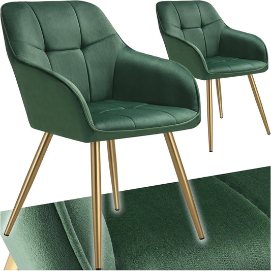 Ensemble de 2 Chaises de Salle à Manger en Velours Matelassé avec Pieds en Acier