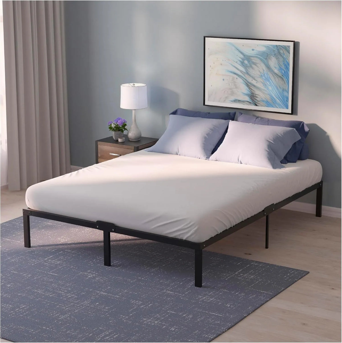 Cadre de Lit Double en Métal 180x200 avec Rangement - Assemblage Simple, Hauteur 41cm