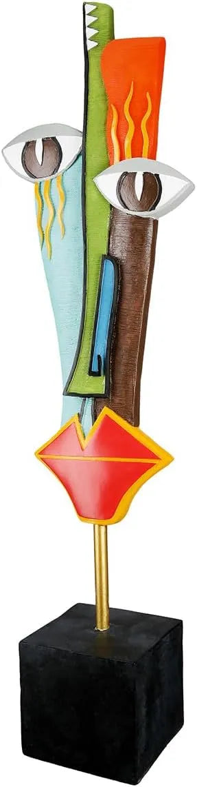 Grande Sculpture Décorative Visage en Résine Multicolore - 64 cm