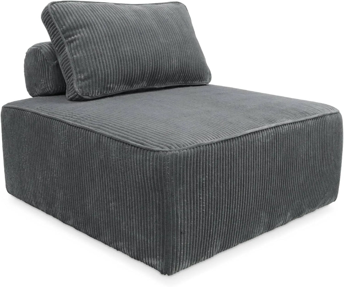 Fauteuil Modulable en Velours Côtelé Gris avec Coussin Inclus