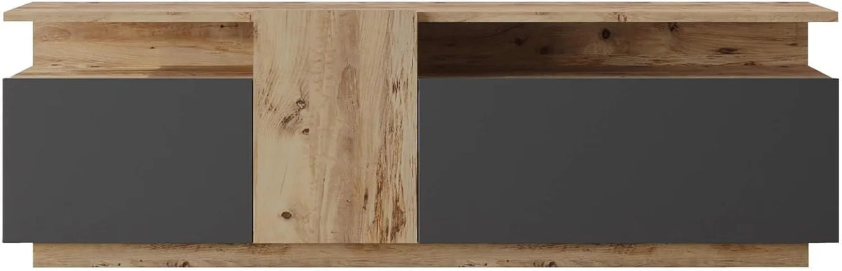 Meuble TV Moderne en Chêne Gris Foncé avec Rangement pour Salon - Dimensions 46,5x150x29,5 cm