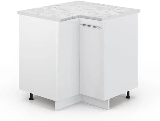 Armoire d'Angle Brillante Vicco, Blanc, 80.5 cm, Effet Marbre