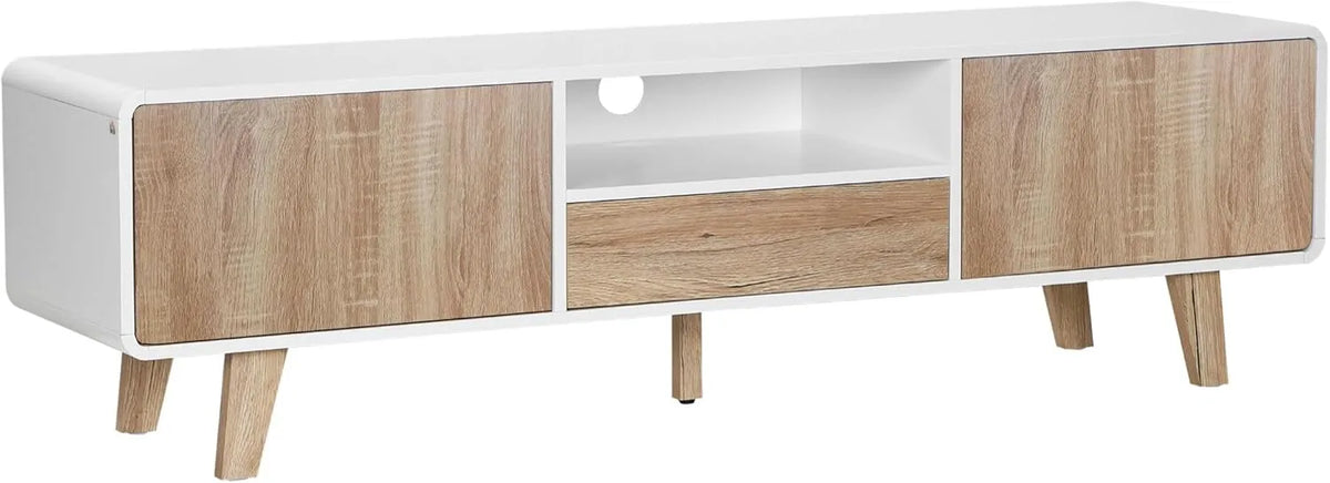 Meuble TV Scandinave HOMCOM avec Tiroirs et Portes en MDF Blanc et Chêne