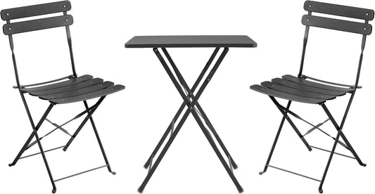 Ensemble de Bistro Nomade Pliable METRO Professional, 3 Pièces en Acier, Comprend 1 Table et 2 Chaises, Couleur Anthracite