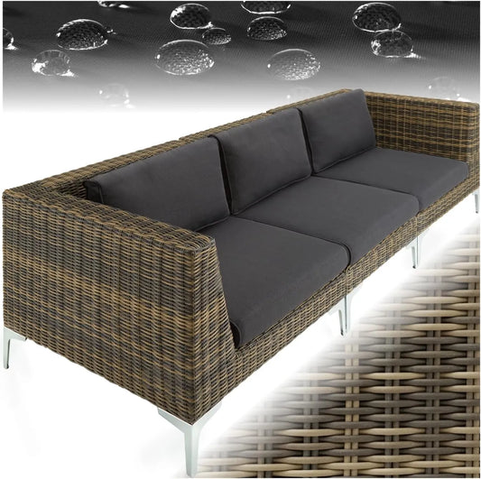 Ensemble de Jardin Modulaire en Résine Tressée et Aluminium avec Coussins - Canapé 3 Places pour Balcon et Terrasse