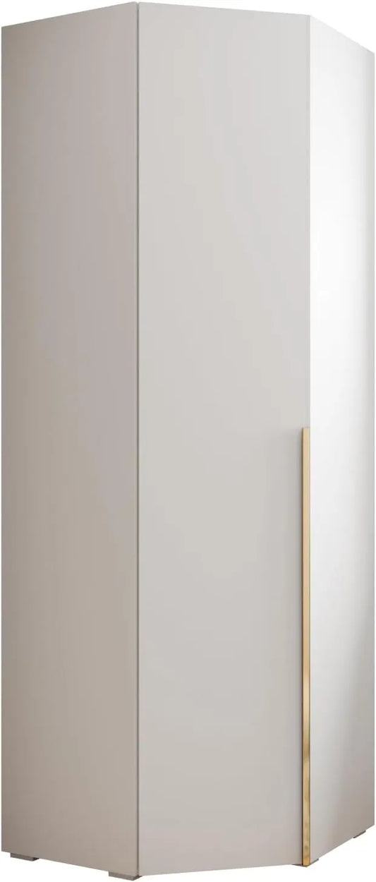 Armoire d'Angle Moderne avec Étagères et Barres pour Chambre - Blanc et Or, 236,7x81,7x47cm