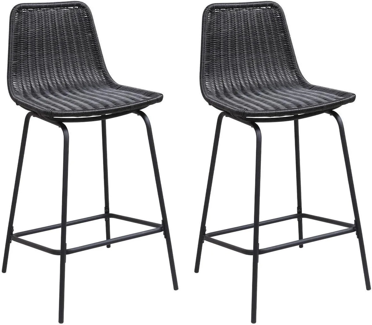 Tabourets de Bar Bali 65 cm en Métal avec Assise en Rotin - Lot de 2