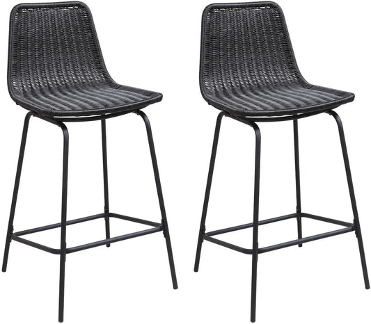Tabourets de Bar Bali 65 cm en Métal avec Assise en Rotin - Lot de 2