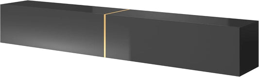 Meuble TV Suspendu Noire et Doré 200 cm - Selsey Bisira pour Salon et Chambre