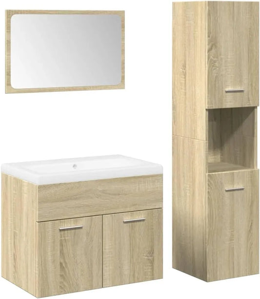 Ensemble de Salle de Bain 4 Pièces en Chêne Sonoma avec Rangement