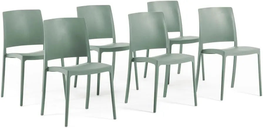 Chaises Empilables Minimalistes en Polypropylène pour Jardin - Lot de 6 Vert Sauge