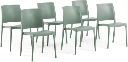 Chaises Empilables Minimalistes en Polypropylène pour Jardin - Lot de 6 Vert Sauge