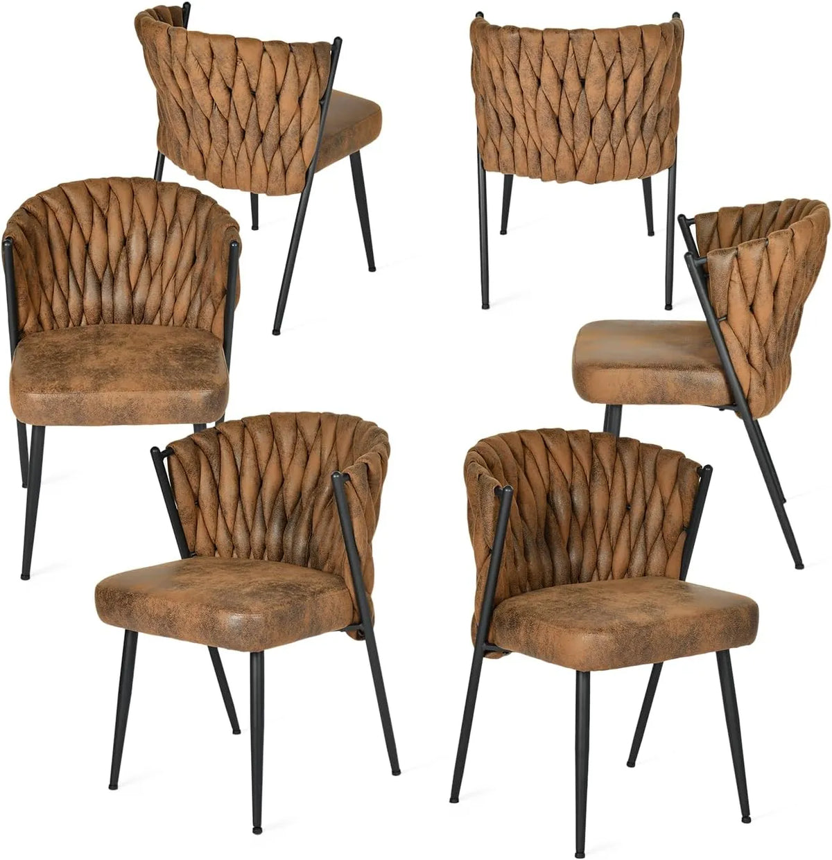 Ensemble de 6 Chaises Design Tressé en Suédine Marron pour Salle à Manger