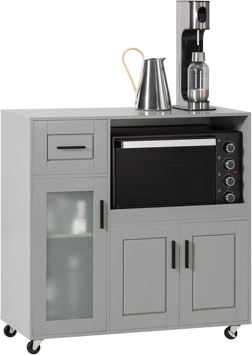 Chariot de Cuisine Mobile, Îlot avec Roues, Meuble de Rangement Multifonctionnel, Support pour Micro-Ondes, pour Cuisine et Bureau à Domicile, Gris 88,5 x 40 x 89 cm