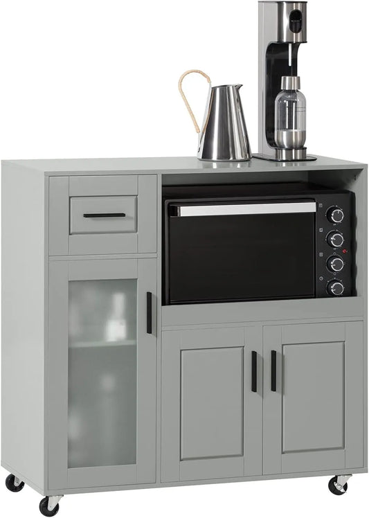 Chariot de Cuisine Mobile, Îlot avec Roues, Meuble de Rangement Multifonctionnel, Support pour Micro-Ondes, pour Cuisine et Bureau à Domicile, Gris 88,5 x 40 x 89 cm