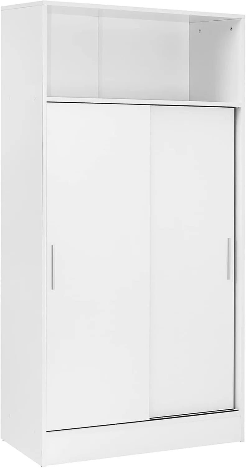 Armoire de Rangement 2 Portes Coulissantes, 4 Étagères, Blanc, 82x38x157cm